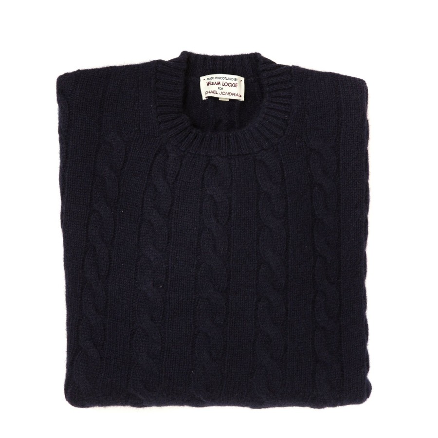 Knitwear | William Lockie Plait Jumper "Chirnside Cable" In Pure Scottish 4 Ply Cashmere Sweater