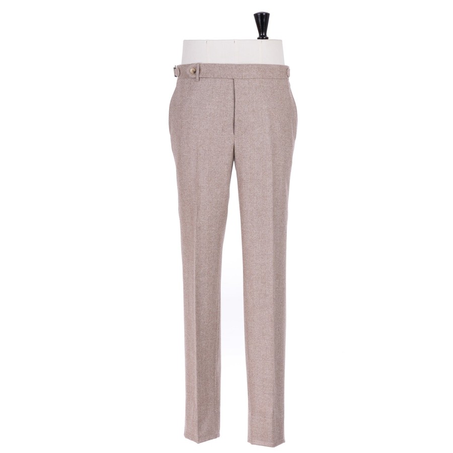 Trousers | Rota Sartorial Exclusive To Michael Jondral: Sand Brown Pants In A Wool Flannel - Rot