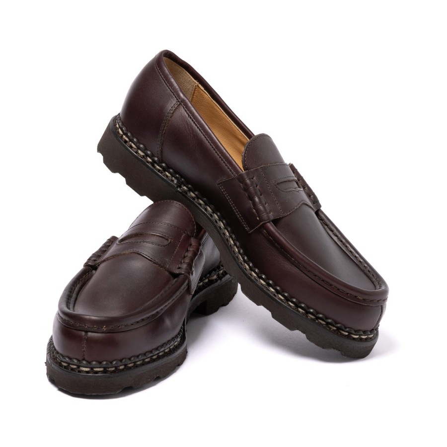 S | Paraboot Dark Brown "Reims" Waxed Calfskin Loafer