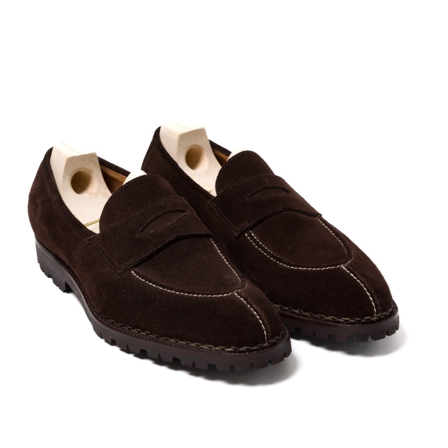 Mto | Saint Crispin's Loafer "Norvegian Split Toe" Made Of Dark Brown Suede Leathe