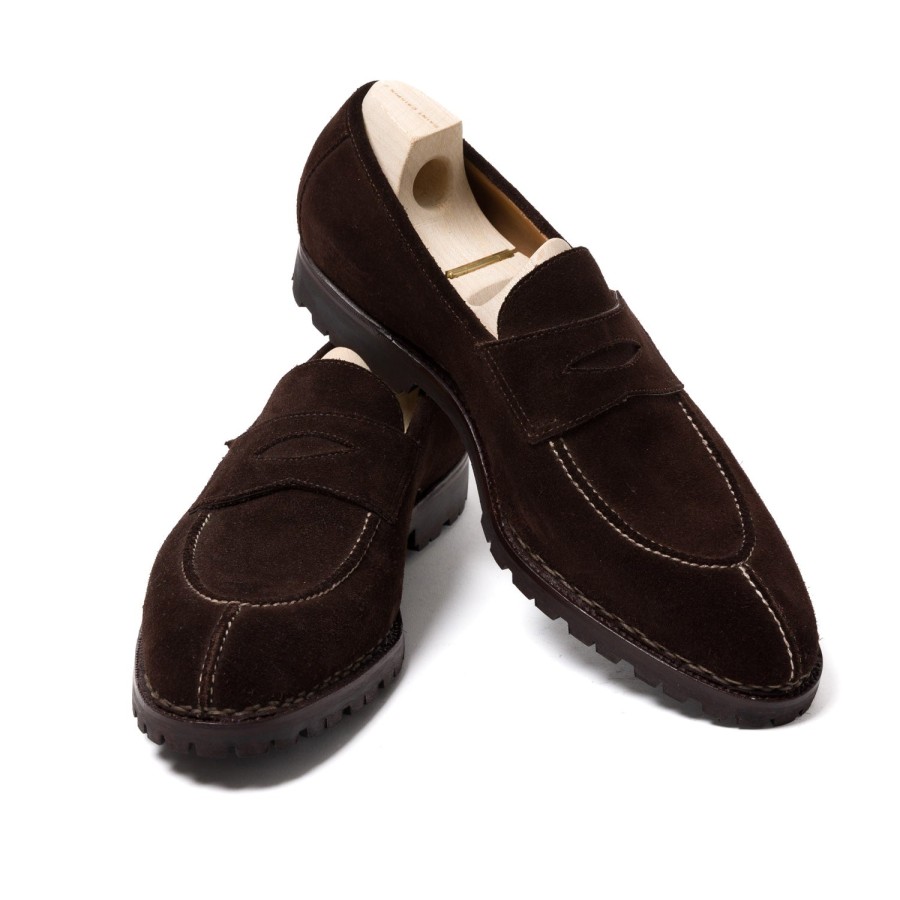 Mto | Saint Crispin's Loafer "Norvegian Split Toe" Made Of Dark Brown Suede Leathe