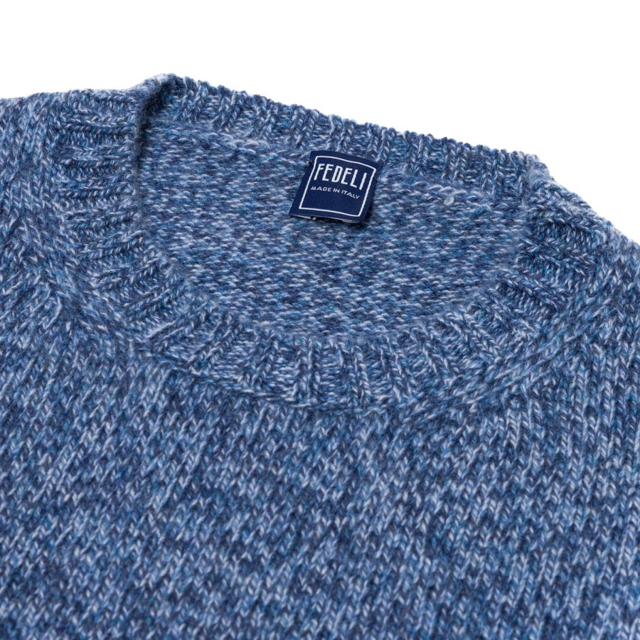 Knitwear | Fedeli Exclusive To Michael Jondral: Denim Blue Scottish 3-Ply Mouline Cashme