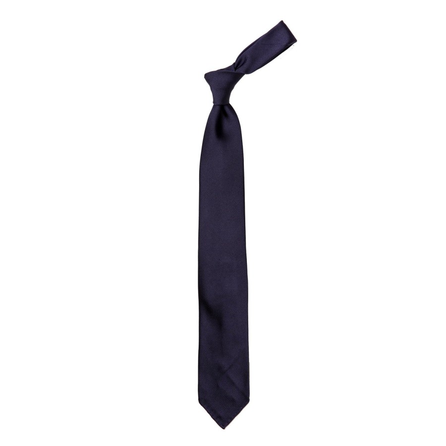 Ties | Cesare Attolini Blue Tie "Twill Diagonale" Made Of Pure Silk - Hand Rolled