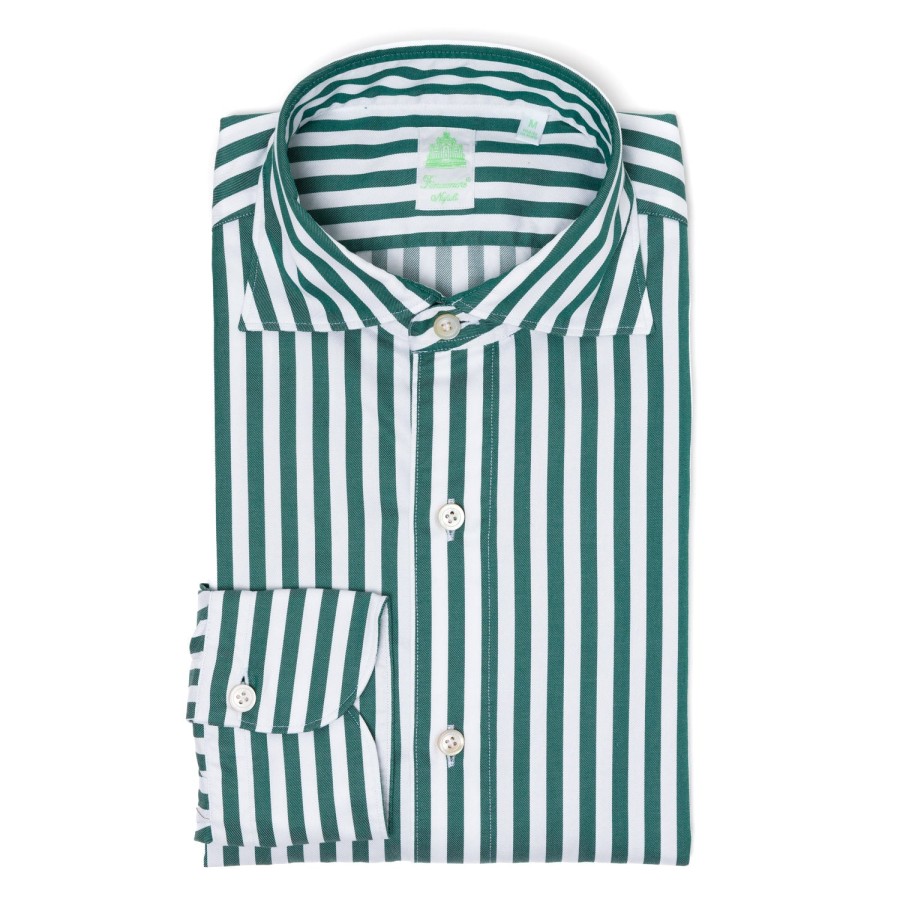 Casual Shirts | Finamore 1925 Striped Pure Cotton Sports Shirt "Strisce Dei Borboni" - Collo Simone-