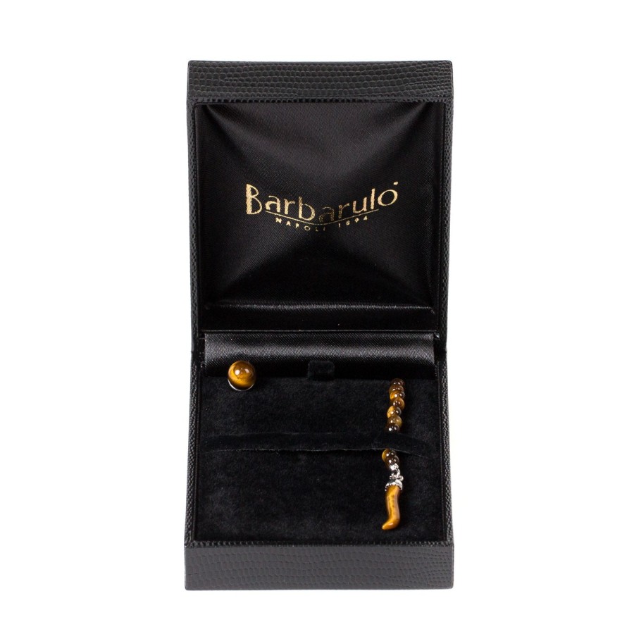 Cufflinks & Jewelry | Barbarulo Napoli Lapel Chain "Tiger'S Eye Ball" Made Of Sterling Silver - Purely Handcr