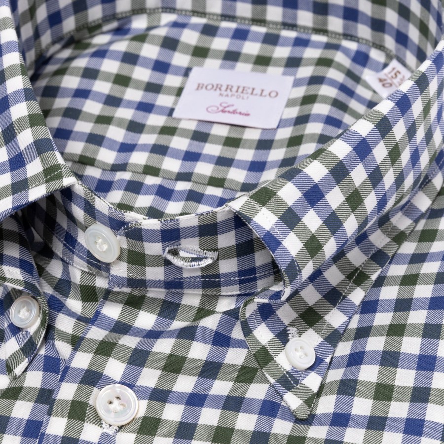 Shirts | Borriello Checked Shirt "Bicolor Vichy" With Button Down Collar And Sport Cuff -