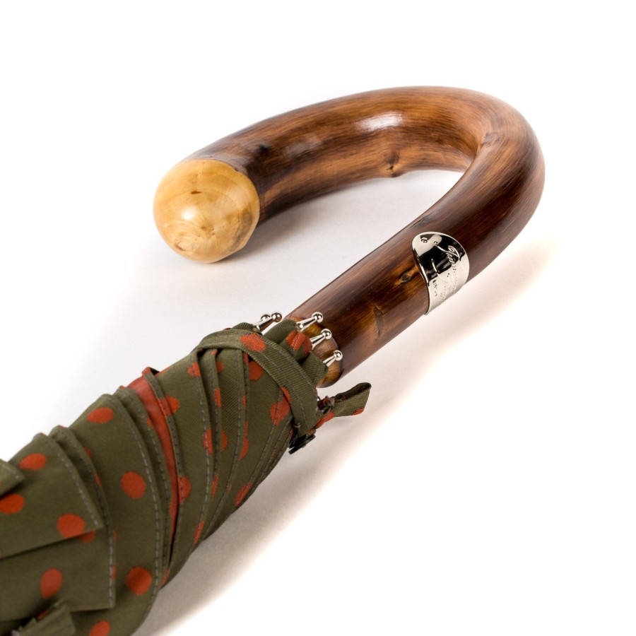 Umbrellas | Maglia Olive-Green Umbrella With Rust-Red Dots And Handle Made Of Chestnut Wood