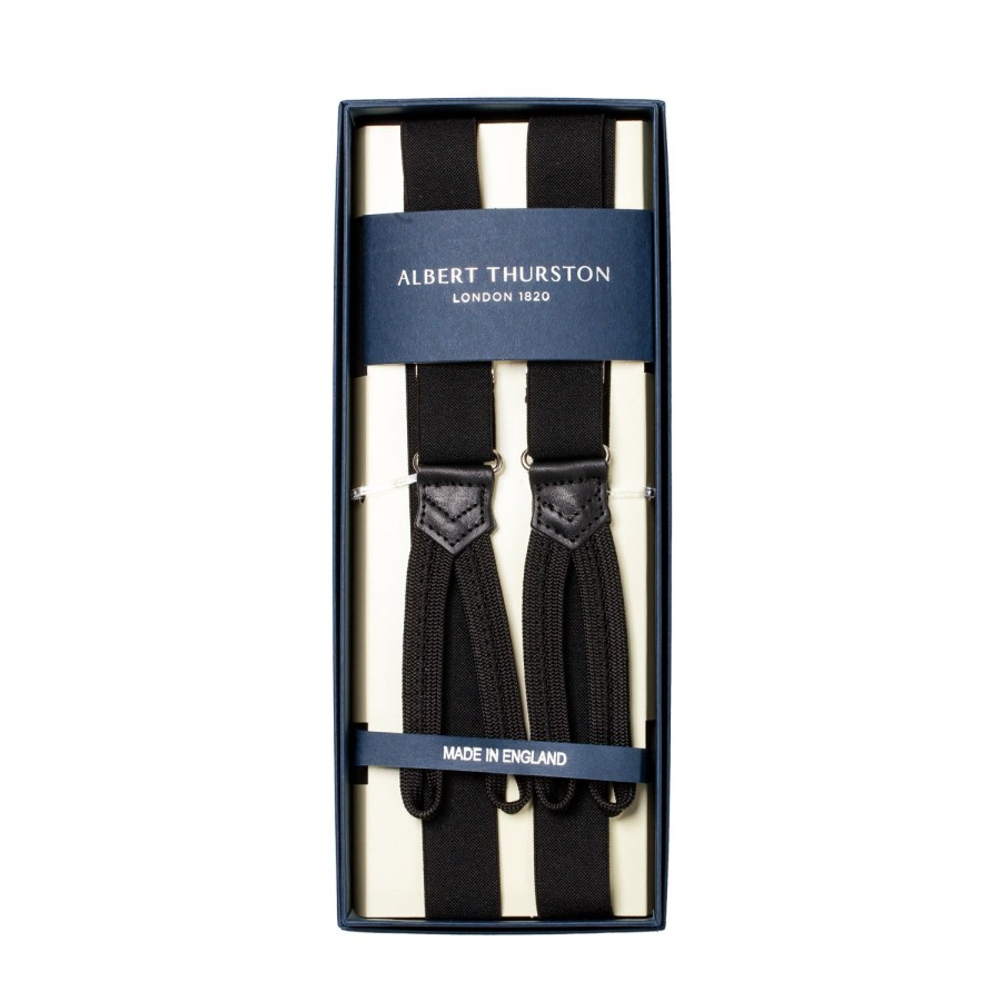 Braces | Albert Thurston Black Elastic Suspender To Button