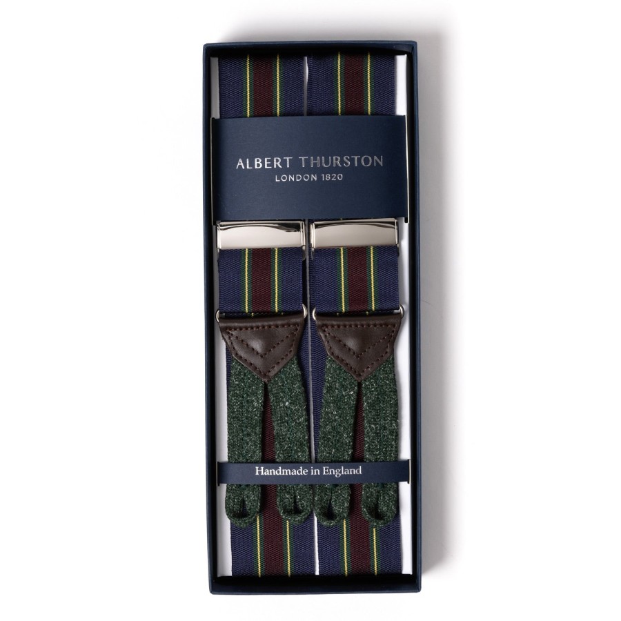 Braces | Albert Thurston Blue Suspenders "Rigid Stripe" To Button