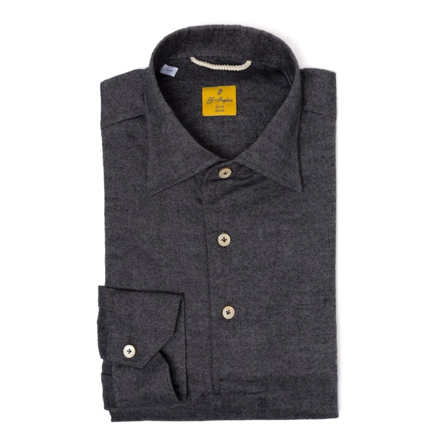 Polo Shirts Long Sleeve | G. Inglese Gray-Blue Polo Shirt "Mastroianni" Made Of Pure Cotton - Han