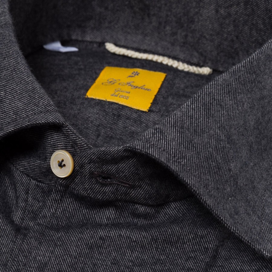 Polo Shirts Long Sleeve | G. Inglese Gray-Blue Polo Shirt "Mastroianni" Made Of Pure Cotton - Han