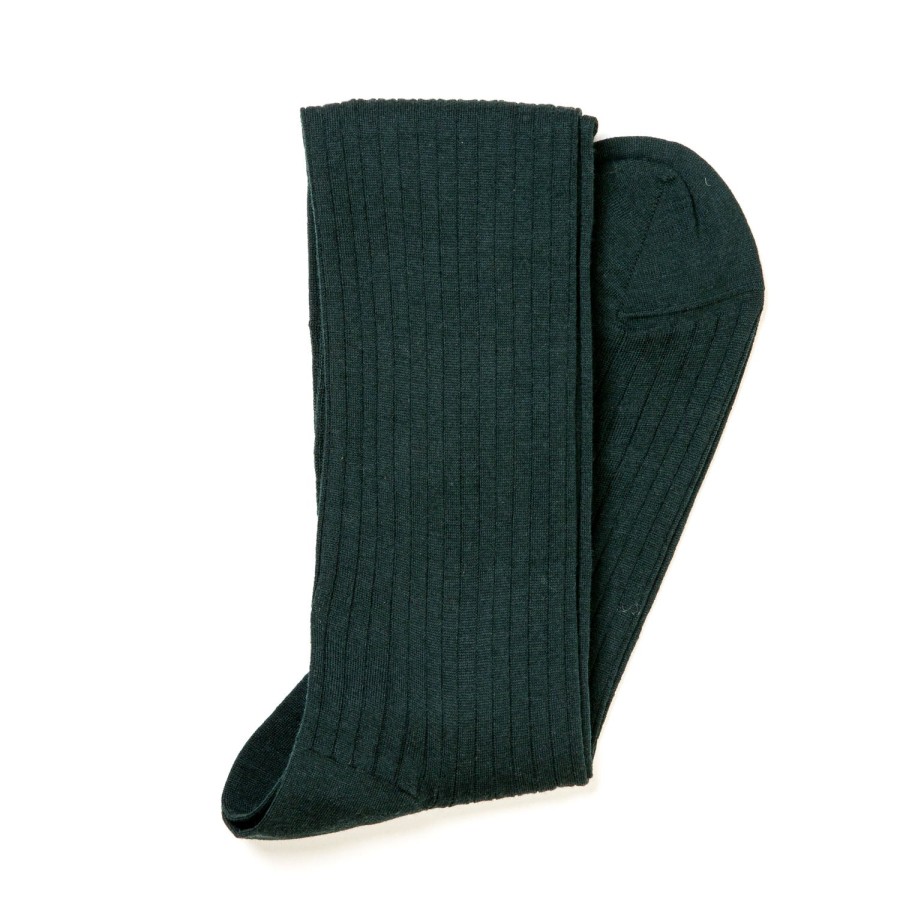 Stockings | Sozzi Dark Green Ribbed Stockings