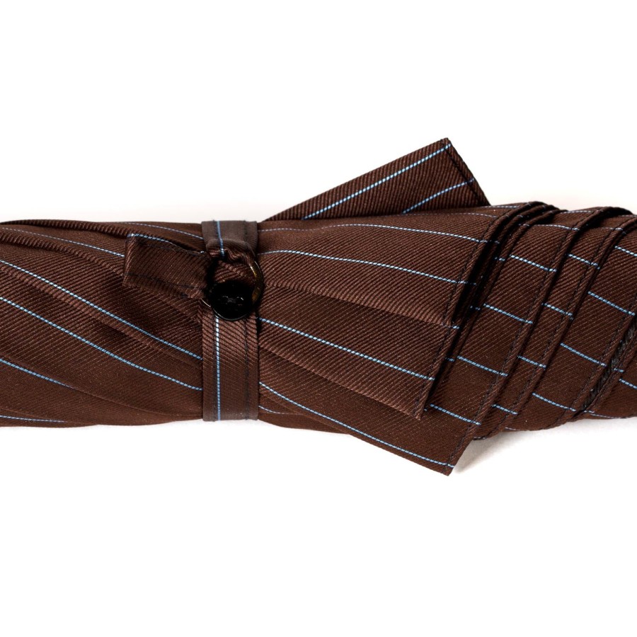 Umbrellas | Maglia Dark Brown Striped Umbrella "Traveler" With Bamboo Handle