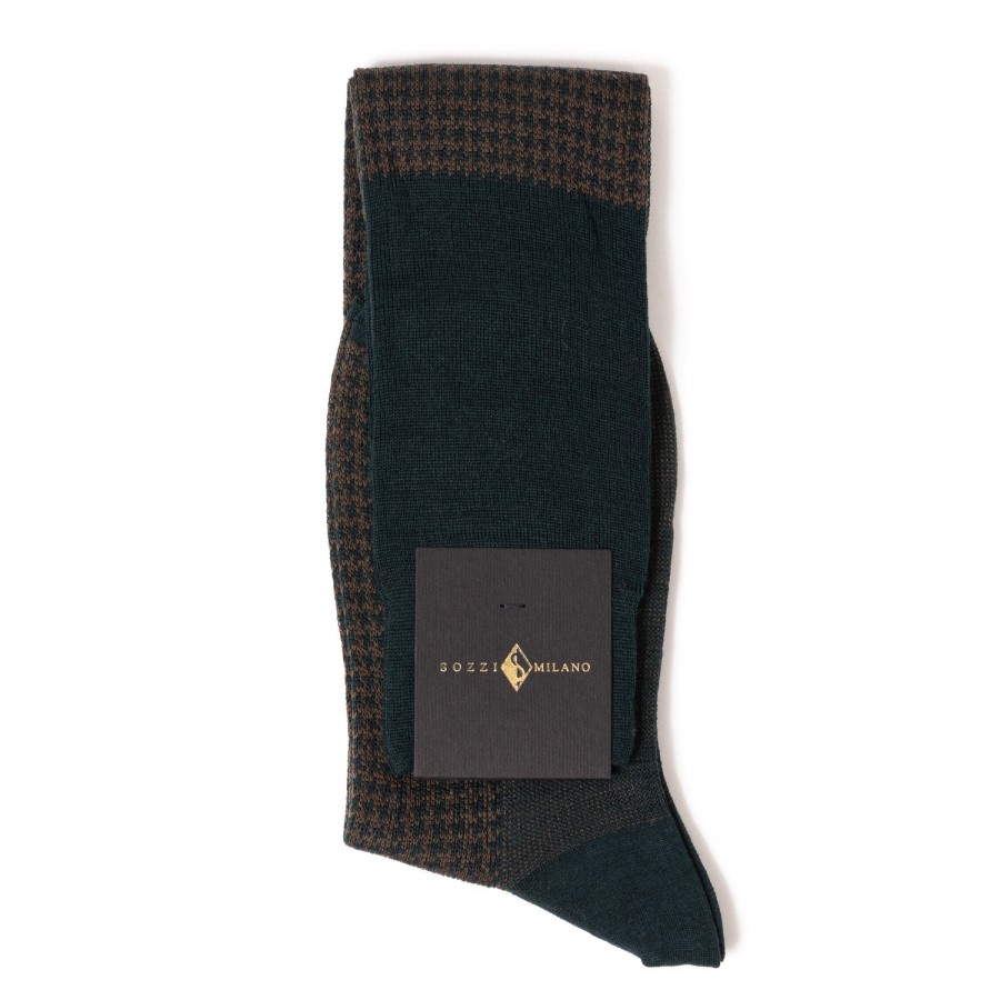 Stockings | Sozzi Dark Green And Brown Patterned Merino Wool "Pied De Poule" Knee Sock