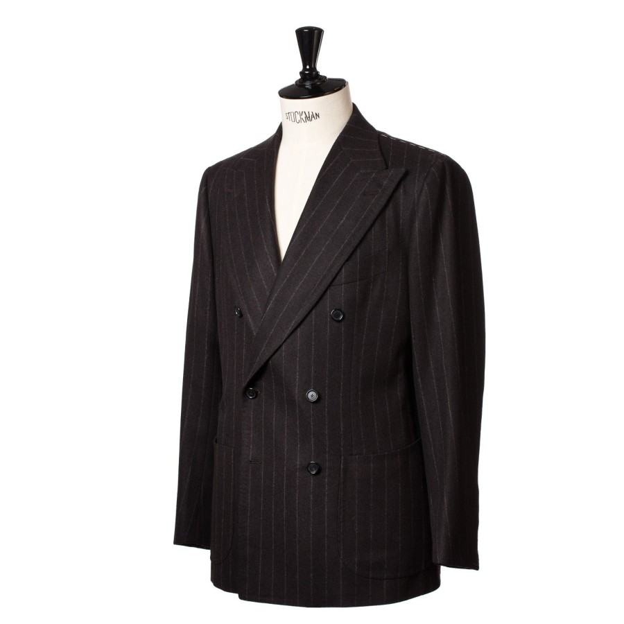 Suit & Jacket | Cesare Attolini Brown Suit "Chalk Stripe" Made Of English Wool - Fox Heritage Flannel