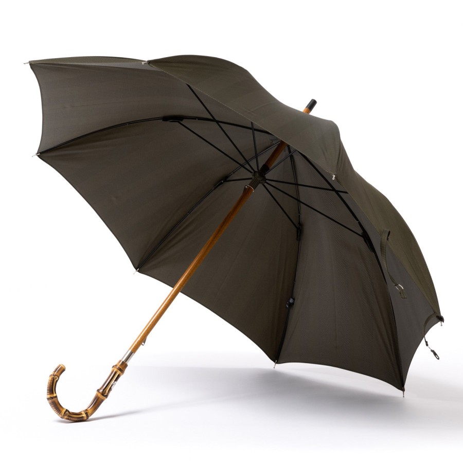 Umbrellas | Maglia Green Umbrella "Traveller" With Handle Made Of Bamboo Wood