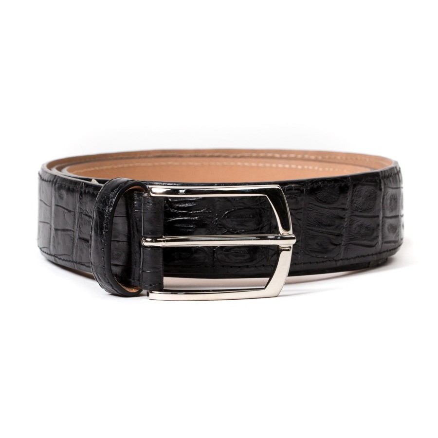 Belts | Simonnot-Godard Belt Made Of Black Crocodile Leather - Handcrafted