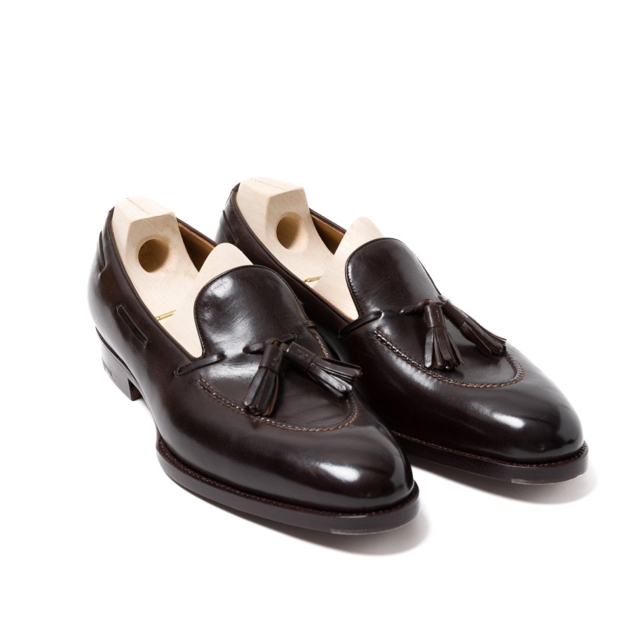 Mto | Saint Crispin's Loafer "Short Vamp Tassel" In Dark Brown Calfskin - Hand Dyed