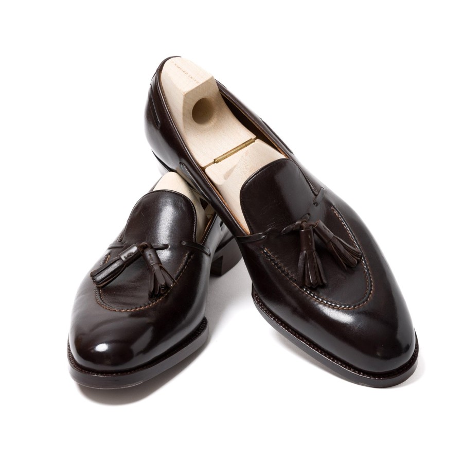 Mto | Saint Crispin's Loafer "Short Vamp Tassel" In Dark Brown Calfskin - Hand Dyed