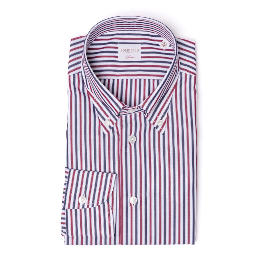 Shirts | Borriello Striped Shirt "Stile Inglese" With Button Down And Sport Cuff - Handma