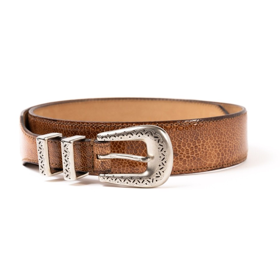 Belts | Silver Ostrich Silver Ostrich X Mj: Western Belt "Amboise" Made Of Brown Ostrich Leat