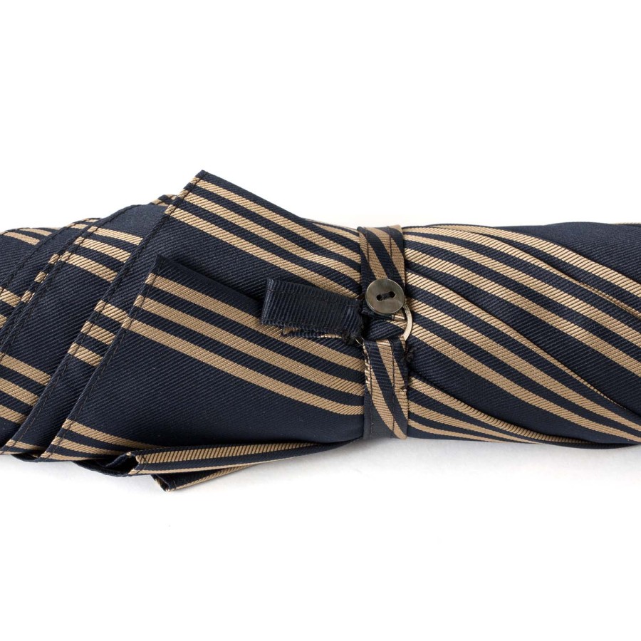 Umbrellas | Maglia Dark Blue Striped Umbrella With Handle Made Of Walnut