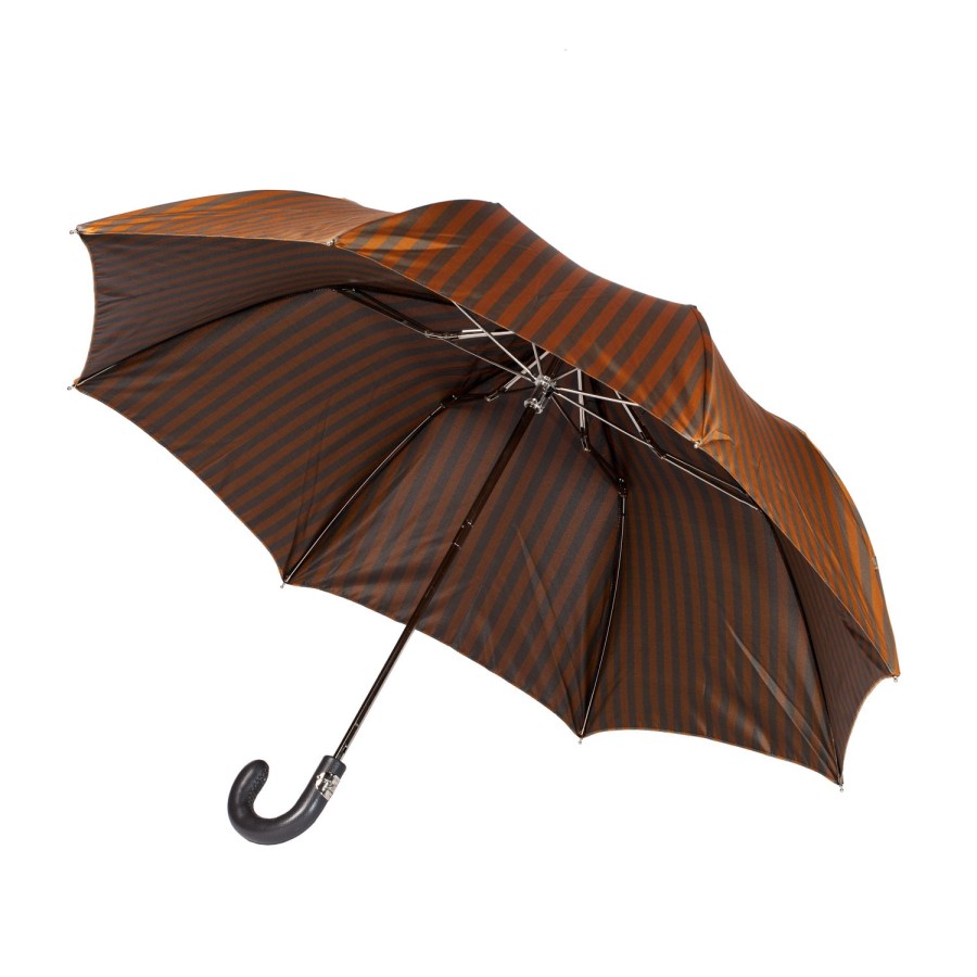 Umbrellas | Maglia Striped Telescopic Umbrella "Regimental" With Leather Handle