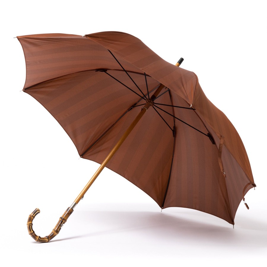 Umbrellas | Maglia Copper Brown Umbrella "Traveller" With Handle Made Of Bamboo Wood