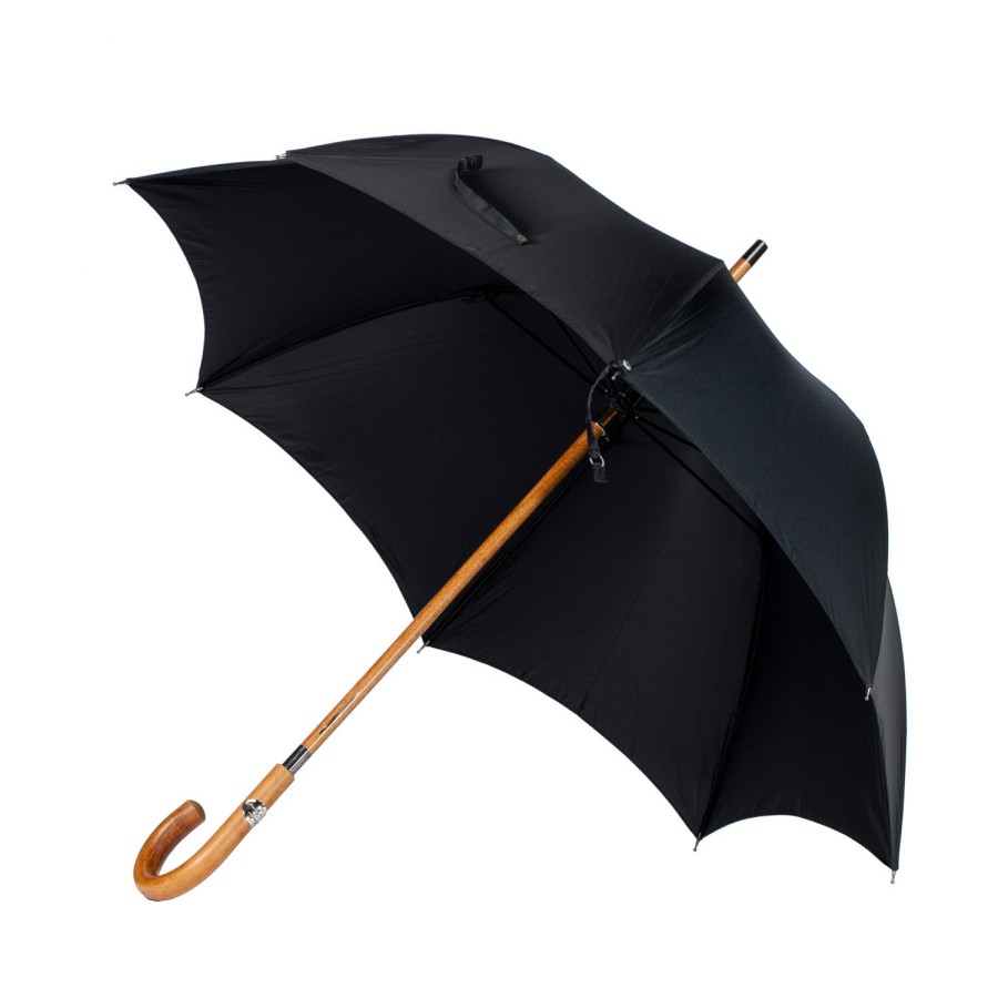 Umbrellas | Maglia Black Umbrella "Traveller" With Wooden Handle