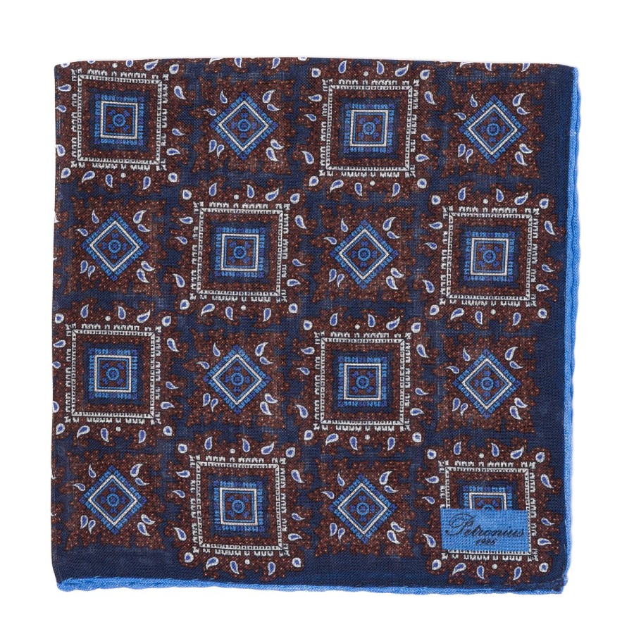 Handkerchiefs | Petronius Wool And Silk Pocket Square "Vintage 58" - Medaillon Large Blue