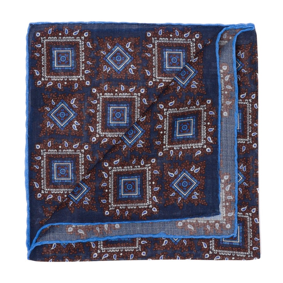 Handkerchiefs | Petronius Wool And Silk Pocket Square "Vintage 58" - Medaillon Large Blue