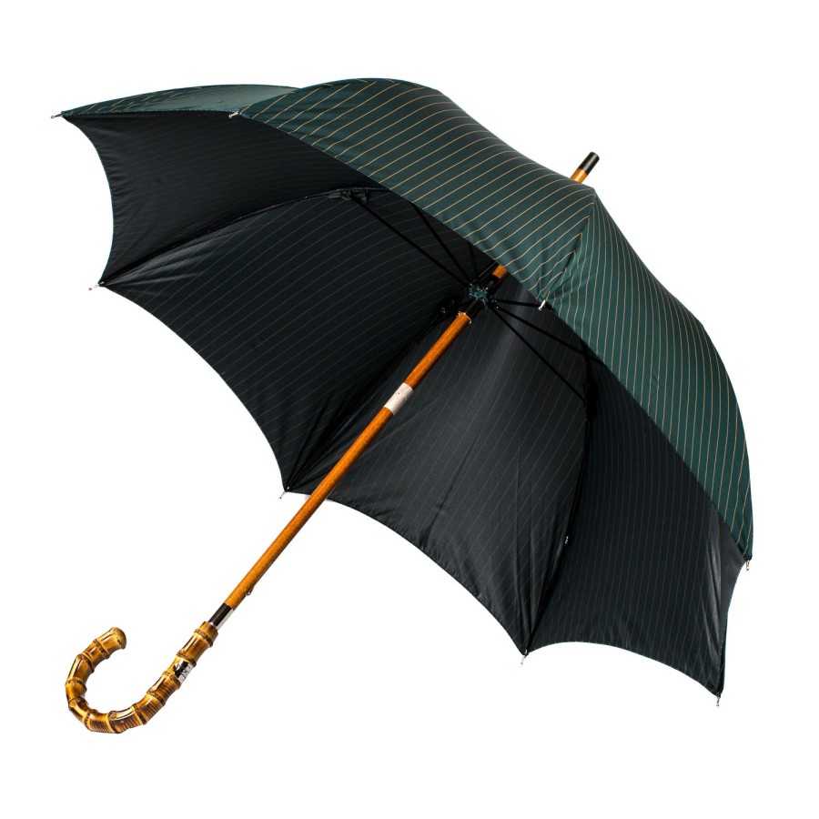 Umbrellas | Maglia Dark Green Striped Umbrella "Traveler" With Bamboo Handle