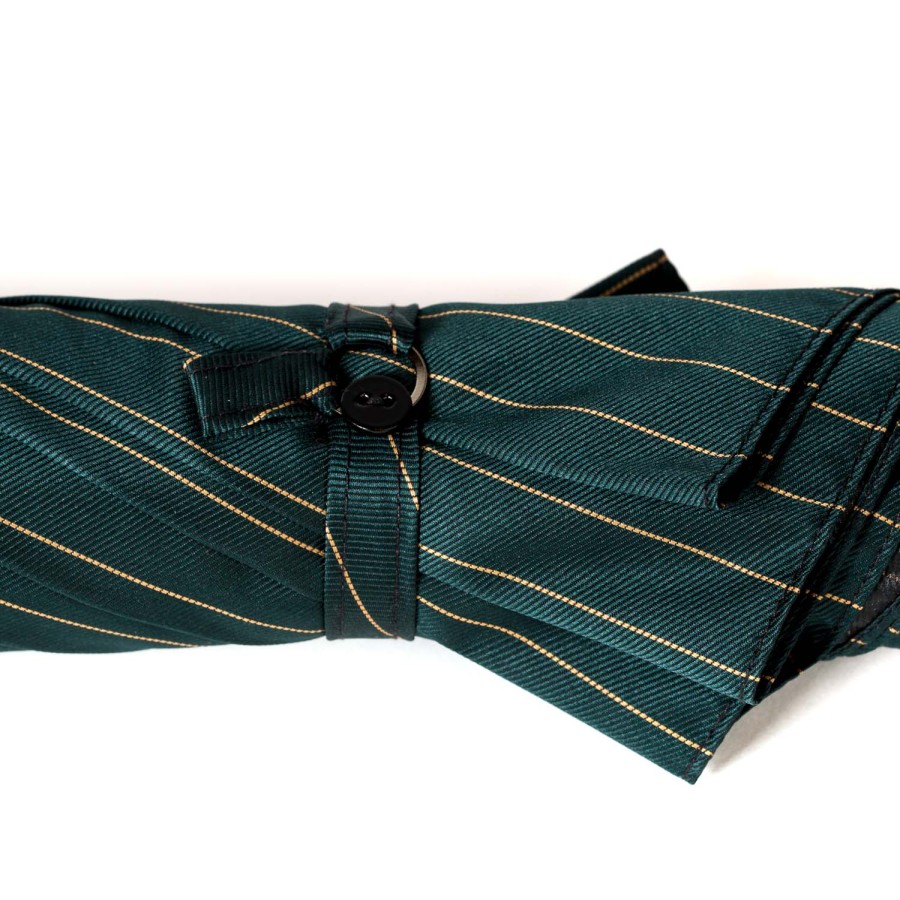 Umbrellas | Maglia Dark Green Striped Umbrella "Traveler" With Bamboo Handle