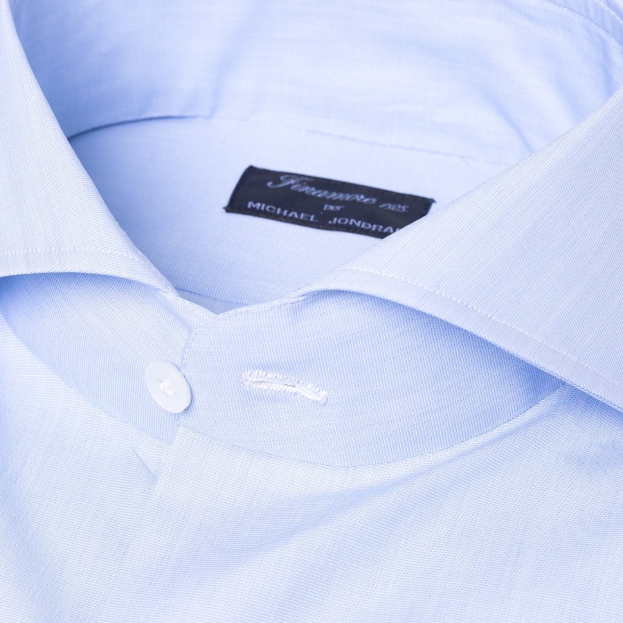 Shirts | Finamore 1925 Light Blue Pure Cotton Shirt "Fil A Fil" From Alumo - Collo Sergio