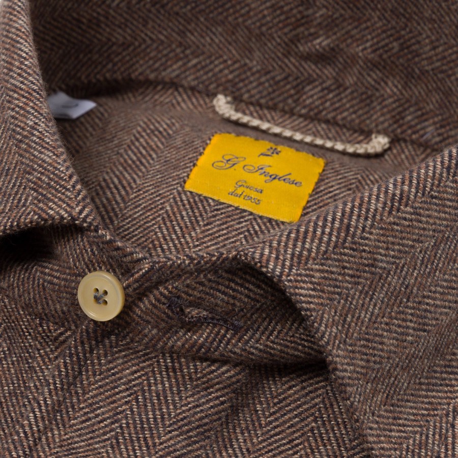 Polo Shirts Long Sleeve | G. Inglese Brown Polo Shirt "Mastroianni" Made Of Pure Cotton - Handmad