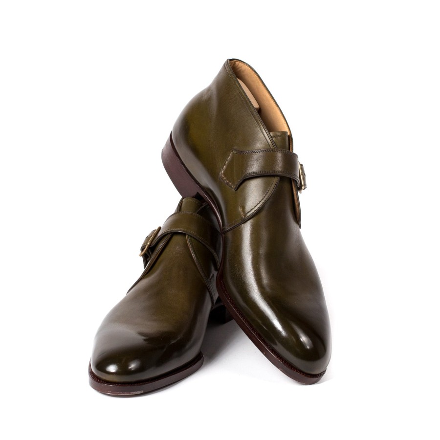 Mto | Saint Crispin's Monk-Bootee "Gilman" Made Of Olive Green Calfskin - Purely Handcrafted