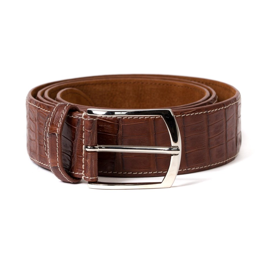 Belts | Simonnot-Godard Belt Made Of Cognac Crocodile Leather - Handcrafted