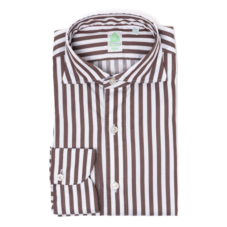 Casual Shirts | Finamore 1925 Striped Sports Shirt "Strisce Dei Borboni" In Pure Cotton - Collo Simo