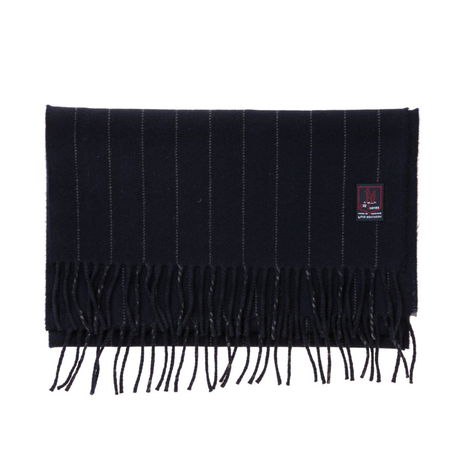 Scarfs | Fox Brothers Fox Brothers X Mj: Dark Blue Scarf "Fox Pin-Stripe" Made Of Cashmere A