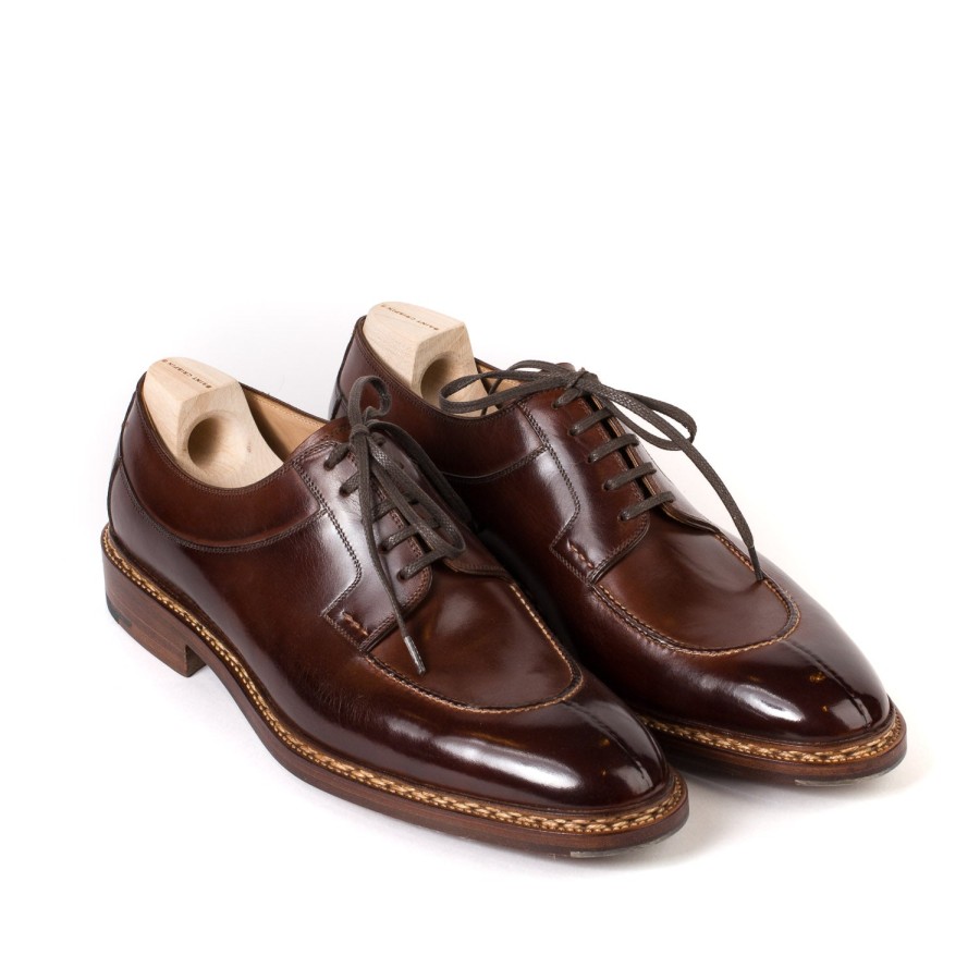 Mto | Saint Crispin's Derby "Norvegian Split Toe" Made Of Brown Calfskin - Hand-Colored