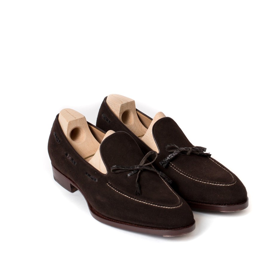 Mto | Saint Crispin's Loop Loafer "Croc-Tassel" Made Of Brown Suede "Hunting" - Purely Handc