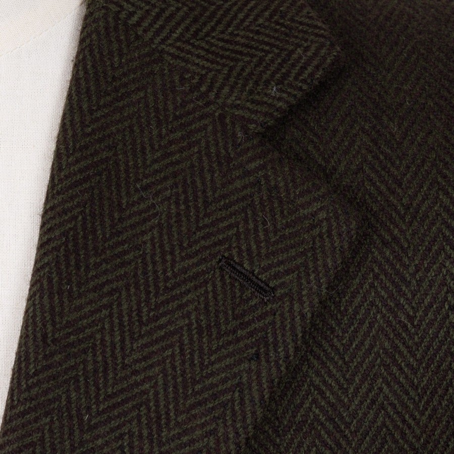 Suit & Jacket | Cesare Attolini Jacket "Green Herringbone Gent" Made Of Pure Merino Wool By Fox Brothe