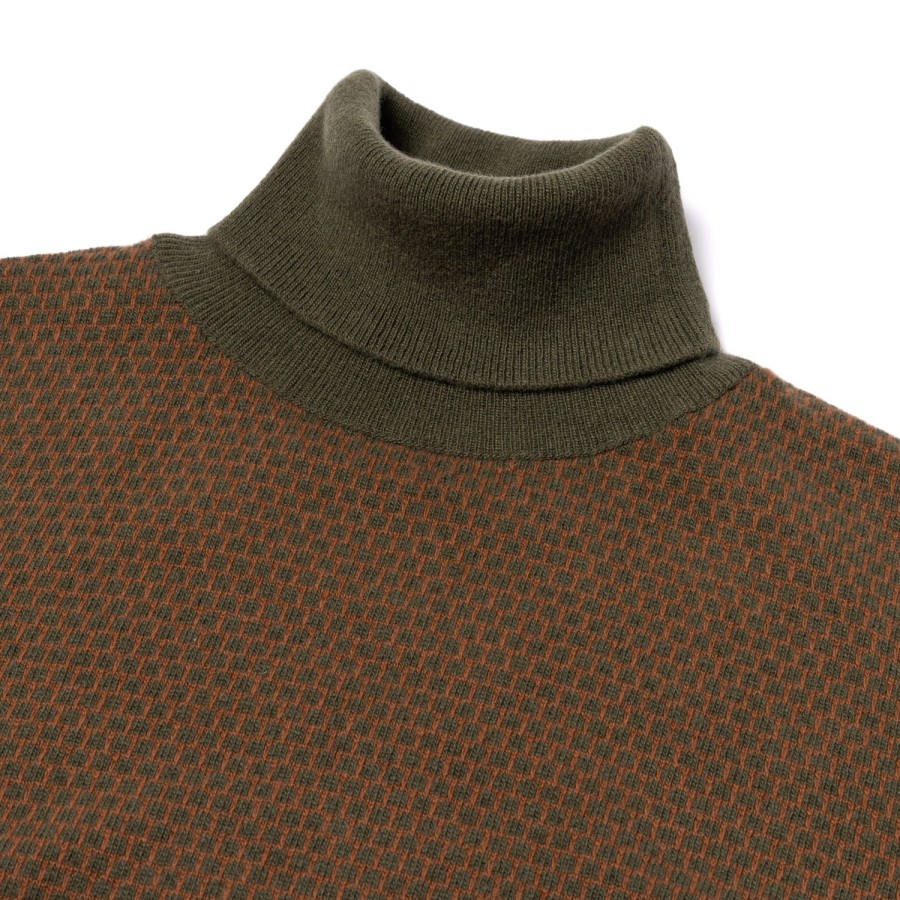 Knitwear | Brigatelli dal 1922 Square-Jacquard Merino Wool And Cashmere Turtleneck Sweater - 1 Ply Ca