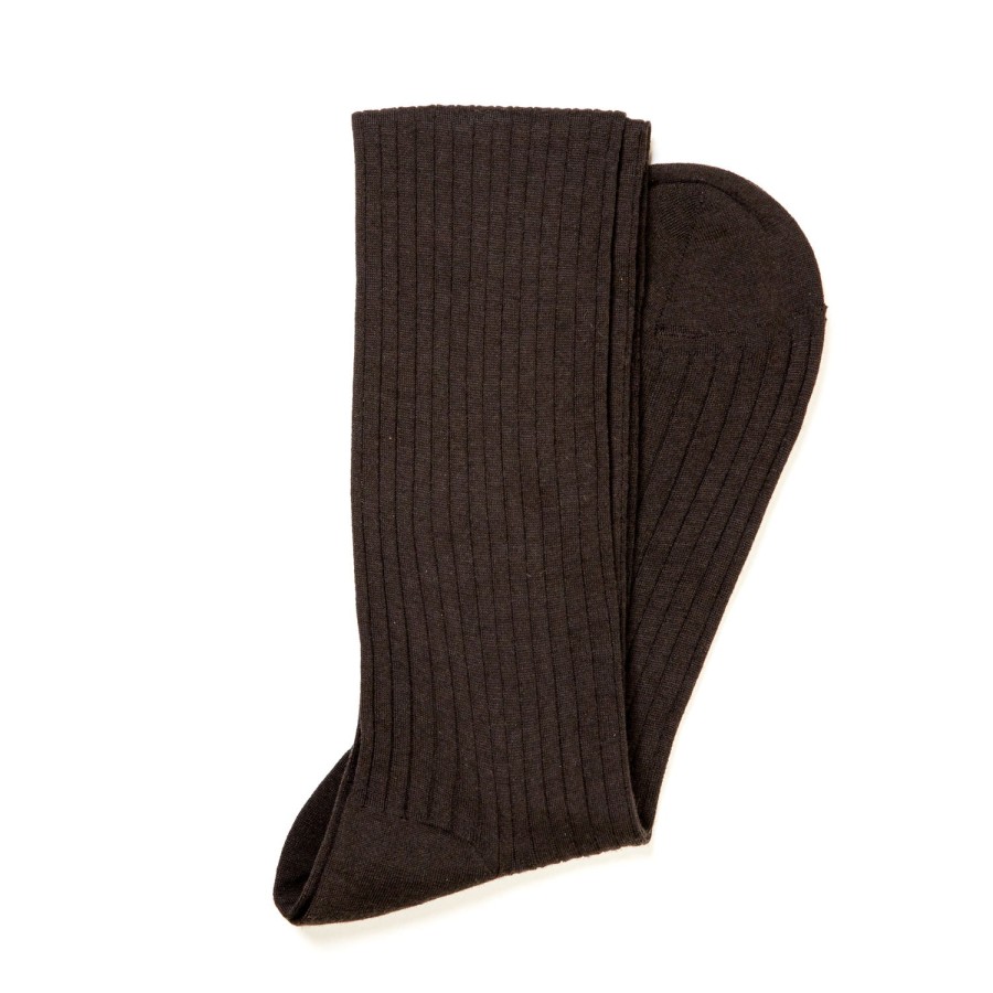 Stockings | Sozzi Dark Brown Ribbed Stockings