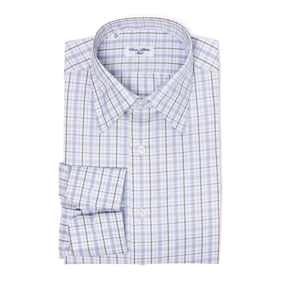 Shirts | Cesare Attolini Carlo Riva Fine Cotton Twill Checked Shirt "Assegno Nobile" - Collo Ma