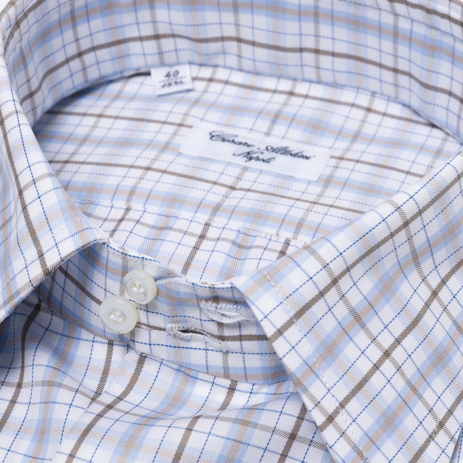 Shirts | Cesare Attolini Carlo Riva Fine Cotton Twill Checked Shirt "Assegno Nobile" - Collo Ma