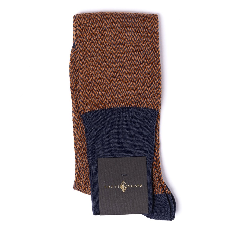 Stockings | Sozzi Patterned Knee Sock "Herringbone Pattern" From Merino Wool