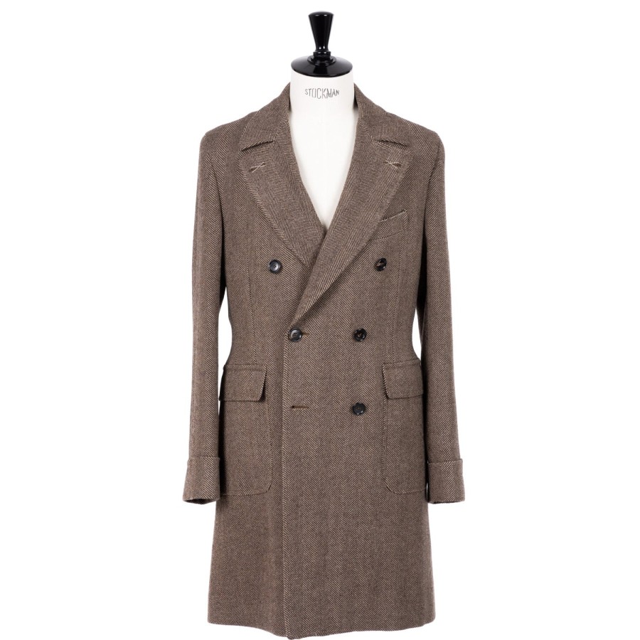 Coats | De Petrillo Coat "L'Aristocratico" With Herringbone Pattern In Pure Wool - Handmad