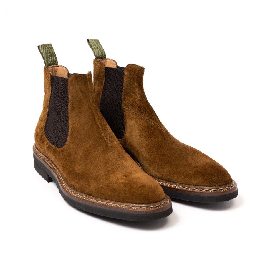 Mto | Saint Crispin's Boot "Winter Chelsea" Made Of Dark Brown Suede - Purely Handcrafted