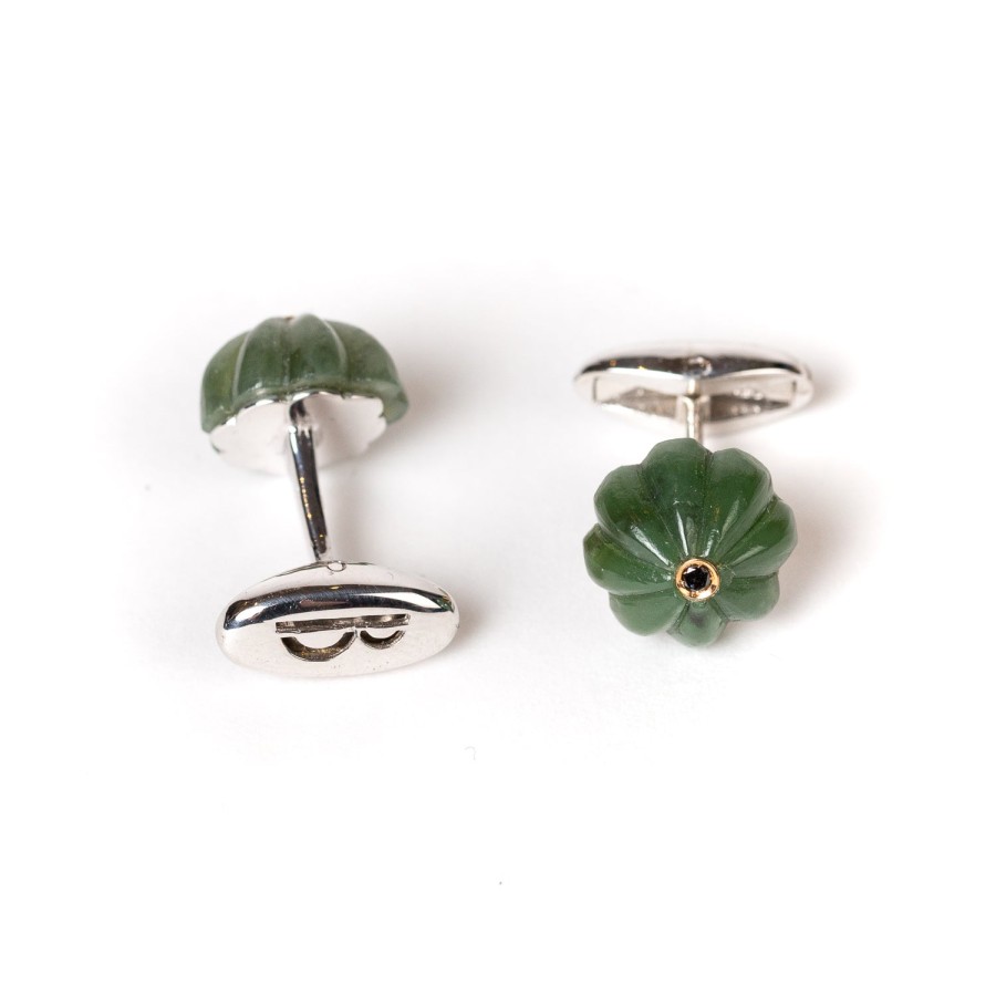 Cufflinks & Jewelry | Barbarulo Napoli Cufflinks "Jade Flower Diamond" Made Of Sterling Silver - Purely Handc